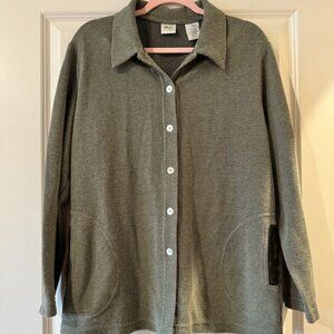 Vintage Women's Norm Thompson Cardigan Sweater Tie Back Green Large Tencel